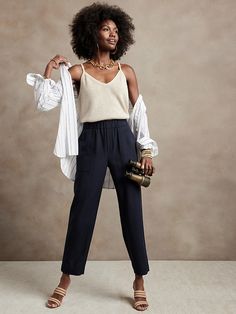 Petite TENCEL-Linen Pant | Banana Republic Linen Pants Outfit Work, Summer Work Outfits Office, Pants Outfit Work, Linen Pants Outfit, Black Linen Pants, Business Casual Summer, Lightweight Pants, Summer Work Outfits, Casual Work Outfits