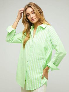 Be the boldest and brightest in our Two-Tone Striped Oversized Button Shirt! Ready to take on summer in style, this unique fashion shirt rocks two-tone stripes, a front pocket, and a button-up fit with a little extra room. Get ready to turn heads this summer! Colors: Neon Green, Neon Orange, Pink Fabric: 80% Cotton, 20% Polyester Brand: Davi & Dani Includes x1 Shirt Sizes S-M-L, A bit oversized. Green Neon, Beautiful Blouses, Formal Looks, Fall Shopping, Neon Orange, Pink Fabric, Color Stripes, Summer Colors, Button Shirt