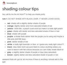 the text on the page says, shading color tips they're not black