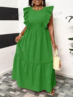 SHEIN Slayr Plus Size Women's Orange Round Neck Casual/Party/Beach Dress With Flowy Hem, Summer | SHEIN USA Party Dress Green, Orange Floor, Casual Holiday Party, Holiday Party Dress, Design Dresses, Holiday Party Dresses, African Design Dresses, 80 Dress, Vestido Casual