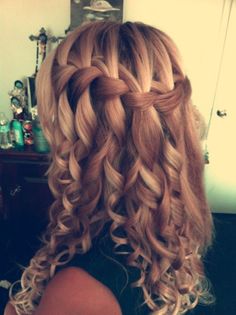 curly waterfall braid Curly Waterfall Braid, Waterfall Braid With Curls, Waterfall Braid Hairstyle, Braids With Curls, Long Curly Hair, Long Curly, Great Hair, Gorgeous Hair