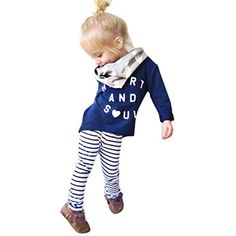 TIFENNY Girls Clothes Letter Print Tshirt TopsStripe Long Pants 1Set 5T ** Read more reviews of the product by visiting the link on the image.(It is Amazon affiliate link) #success People Cutout, Cut Out People, Long Pants Outfit, People Figures, Toddler Girl Outfit, Little Outfits, 인물 사진, Girls Clothes