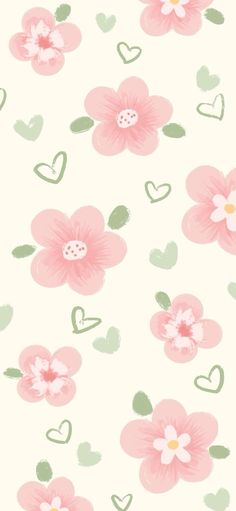 pink flowers and hearts on a white background