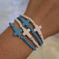 White Cross Decor Small Gauge Beaded Bracelet Stackable Fashion Bracelets Product Measurement Diameter: 2.2 Inch Woman's Fashion Jewelry Bracelet Light Weight Material One Size Fits Most Elastic Bracelet Includes 1pcs: White Bracelet Bracelets Sold Separately Blue Wooden Beads Stretch Bracelet As Gift, Cross Bead Bracelet, Adjustable Blue Beaded Bracelets With Wooden Beads, Cross Beaded Bracelet, Cross Clay Bead Bracelet, White Cross Jewelry With 8mm Beads, Blue Wooden Beaded Bracelets For Beach, Adjustable Blue Stretch Bracelet With Wooden Beads, Elegant White Cross Bracelets