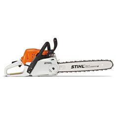 a chainsaw that is sitting on top of a white surface with the words stih written