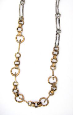 Discover Brass Key Links Necklace with Hammered Ovals by Lauren Passenti, and get inspired by more original art and unique treasures created by artists. Shop now! Gold Handmade Jewelry, Unique Chain Designs, Handmade Chain Jewelry, Diy Jewelry Videos, Chain Ideas, Silver Link Necklace, Jewelry Chains, Hammered Jewelry, Metal Smithing