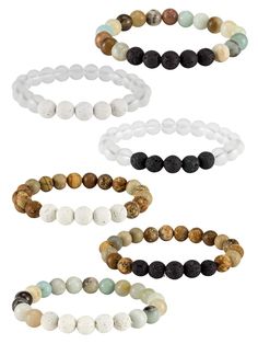 PRICES MAY VARY. ❤6 PCS DIFFUSER BRACELET: It's 6 pcs adjustable diffuser bracelets in the package, including rhodonite, amazonite,tiger eye stone,hematite,variscite.Natural stone might vary in colors, so each bracelet unique. ❤HIGH-QUALITY MATERIAL: They are made of natural crystal stone and being selected carefully. The lava stone is a great choice for keeping the fragrance, add a drop of your favorite essential oil and let the oil absorb into the beads, then put on, keep your body and mind he Healing Crystal Bracelets, Oil Diffuser Bracelet, Essential Oil Diffuser Bracelet, Lucky Bracelet, Inspirational Bracelets, Crystal Healing Bracelets, Christmas Bracelet, Simple Bracelets, Crystal Beads Bracelet