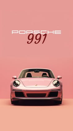 a pink porsche 997 parked in front of a pink wall with the words porsche 997 on it