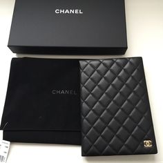 Authentic NWT Chanel Notebook! This is so cool. Typical Chanel Pattern! .  This definitely will make a statement.   New in box and dust bag and cards.   Left tissue paper in place. It is on another site for $800. CHANEL Accessories Chanel Pattern, Planner Handwriting, Diary Cover Design, Backless Homecoming Dresses, Luxury Plan, Aesthetic School, Cute Furniture, Cute School Supplies