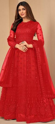 Red and Maroon color Salwar Kameez in Net fabric with Embroidered, Resham, Thread, Zari work Red Churidar With Dori Work For Diwali, Red Salwar Kameez With Dori Work For Eid, Red Churidar With Dori Work For Eid, Red Floor-length Churidar With Dabka Work, Floor-length Red Churidar With Dabka Work, Red Floor-length Churidar With Pallu, Red Embroidered Floor-length Churidar, Embroidered Red Floor-length Churidar, Floor-length Embroidered Red Churidar