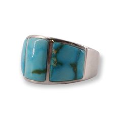 Three Sonoran Gold Turquoise stones set in wide, silver band. Size 12. Turquoise Rings With Polished Finish, Formal Turquoise Multi-stone Rings, Turquoise Polished Ring, Modern Turquoise Ring With Polished Finish, Formal Turquoise Rings With Polished Finish, Formal Turquoise Ring With Polished Finish, Formal Polished Turquoise Ring, Wide Silver Band, Wide Band Ring