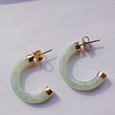 Natural Jade Stone 14k Solid Yellow Gold Hoop Earrings- Great Classic Earrings Jade Hoop Earrings As Gift, Elegant Jade Hoop Earrings, Sage Green Jewelry, Jade Accessories, Jade Hairpin, Jade Wedding, Stone Hoop Earrings, Jade Earrings, Classic Earrings