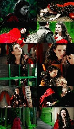 a collage of photos with the characters from snow white and her red cloaks