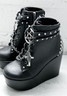 Demonia The Craft Studded Wedge Boot | Dolls Kill Kawaii Shoes