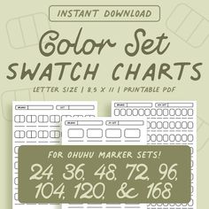 the color set swatch chart is shown with numbers and symbols for each item in it