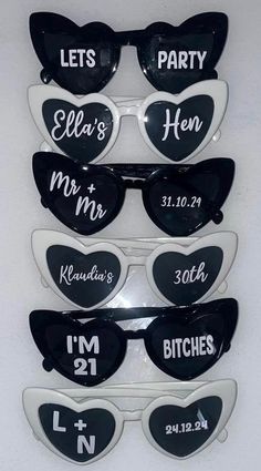 Personalised love heart sunglasses | Personalised hen wedding sunglasses | Personalised birthday sunglasses by TheCraftyCowLdn on Etsy Hen Do Sunglasses, Birthday Sunglasses, Wedding Sunglasses, Personalised Glasses, Party Glasses, Party Sunglasses, Heart Sunglasses, 20th Birthday, Hen Do