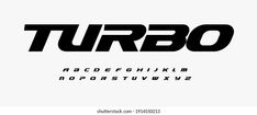 an alphabet with the letters turbo and uppercases in black on a white background