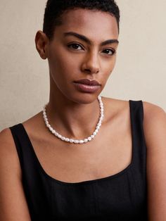 Pearl Strand Necklace | Banana Republic Factory Formal Choker With Round Beads, Elegant White Choker For Everyday Wear, White Sterling Silver Necklace For Everyday, White Necklace With Sterling Silver Clasp For Everyday, Everyday White Necklace With Sterling Silver Clasp, White Sterling Silver Clasp Necklace For Everyday, Pearl White Jewelry With Lobster Clasp, Feminine Single Strand Necklace, Elegant Everyday Beaded Necklaces With Lobster Clasp