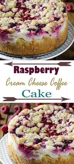 raspberry cream cheese coffee cake on a plate