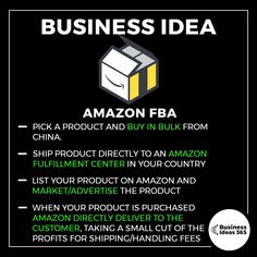 the business idea for amazon is shown in black and white, with green lettering on it