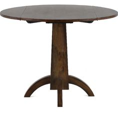 a round wooden table with two legs and an oval top, on a white background