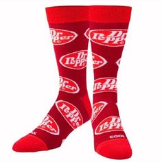 Kick Back And Relax In These Dr. Pepper Retro Logo Athletic Crew Socks. These Socks Feature The Dr. Pepper Retro Logo. Made With A Premium Cotton Blend For Enhanced Comfortability And Double Layered Cushion. Wear These Socks And Be A Pepper Too! Cotton Spandex Blend For Enhanced Cushioning With A Double Layers Cotton Foot And Thickened Toe And Heel. Cool Socks Use Soft Cotton For Maximum Breathability And Coolness. Designed With Cotton Tube Ribbing For A Flexible And Snug Fit, With A Y-Gore Heel Dr Pepper, Retro Logo, Us Man, Cool Socks, Casual Socks, Crew Socks, Cotton Spandex, Snug Fit, Red And White