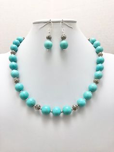 Cheap Single Strand Turquoise Necklace Gift, Cheap Handmade Turquoise Beaded Necklace, Large Beaded Necklaces, Turquoise Beads Necklace, Simple Beads Necklace, Elegant Turquoise Necklace With Colorful Beads, Elegant Turquoise Glass Beaded Necklace, Unique Turquoise Glass Beaded Necklaces, Turquoise Hand-strung Beaded Necklaces