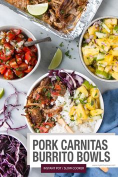 pork carnitas burrito bowls with pineapple salsa