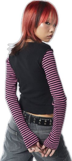 Lost Stars, Long Sleeve Striped Top, Ribbed Top, Pink And Black, Striped Long Sleeve, Black Stripes, Pink Black, Long Sleeve Top, Round Neckline