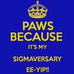 a blue background with the words paws because it's my signaverary ee - yip