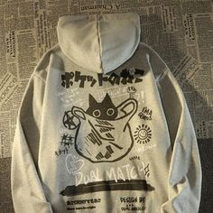 Doodle Delight | Harajuku Style Black Cat Hoodie for the Fun Souls – Meowgicians™ Goth Liner, Japanese Sweater, Vintage Hiphop, Retro Portrait, Casual Goth, Vintage Goth, Hoodie Streetwear, Velvet Coat, Cat Hoodie