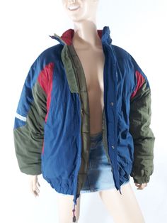 "90's Child's Ski Jacket Colorblock Blue Khaki Red Sportswear Outerwear Super Warm Excellent Condition Vintage by PACIFIC TRAIL Kids Size XL Super warm! Quilted , puffy and insulated. Snaps at wrists and deep zippered side pockets. Front zipper with snaps, elastic waist, silver reflective strips on colorblock geo design blue red khaki green. Super high quality. Excellent condition. Easy to wear casual chic vintage for the disco sporting life. MEASUREMENTS: Length - 28\" Chest- (underarms to unde Blue Track Jacket For Winter Outdoor Activities, Blue Winter Track Jacket For Outdoor Activities, Winter Color Block Outerwear For Outdoor Activities, Green Color Block Track Jacket For Winter, Retro Color Block Outerwear For Outdoor, 90s Style Multicolor Winter Track Jacket, Vintage Color Block Winter Outerwear, Retro Color Block Outdoor Outerwear, Vintage Color Block Outerwear For Winter