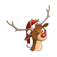 a cartoon reindeer wearing a santa hat