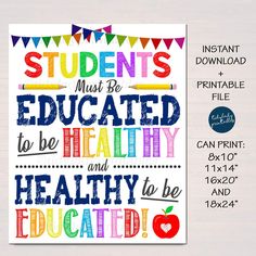 School Nurse Office Decor, Students Must Be Healthy to be Educated, School Health Office, Health Clinic Printable Wall Art INSTANT DOWNLOAD School Health Office Decor, School Health Office, Winter Screensavers, Health Office Decor, Nurse Door Sign, Counselor Door Sign, School Nurse Door, Health Classroom, School Counselor Posters