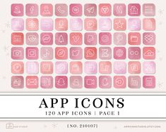 the app icons are displayed in pink and white