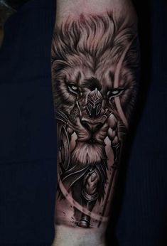 Lion With Warrior Tattoo, Upper Arm Tattoo Men, Egypt Tattoo Design, Lion Shoulder Tattoo, Shoulder Armor Tattoo, Ant Tattoo, Family Tattoos For Men, Gladiator Tattoo, Tiger Tattoo Sleeve