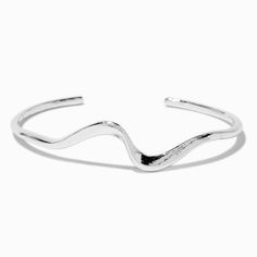 Claire's Silver-tone Wavy Swirl Cuff Bracelet Piercing Kit, Fashionable Jewelry, Jewelry Images, Jewelry And Accessories, Silver Cuff Bracelet, Metal Style, 14kt Gold, Diamond Studs, Silver Bracelets