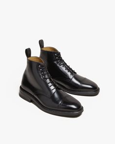 Tjärnö in black calf is a Jumper Boot featuring punching on the toe cap. Finished with a 360° storm welt for water protection, and a double studded rubber sole. Loafers With Socks, Double Stud, Crockett And Jones, Breaking In, Cream Shoes, Shoe Tree, Loafer Sneakers, Beautiful Boots, Buckle Sandals