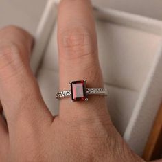 Engagement ring natural garnet ring emerald cut red | Etsy Red Emerald-cut Sterling Silver Birthstone Ring, Emerald Cut Red Birthstone Ring, Red Emerald Cut Birthstone Ring, Red Emerald Cut Birthstone Promise Ring, Garnet Emerald Cut Promise Ring, Emerald Cut Garnet Promise Ring, Red Emerald Cut Sterling Silver Ring, Emerald-cut Garnet Gemstone Rings, Emerald Cut Garnet Gemstone Rings