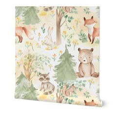 an animal themed wallpaper with trees, animals and flowers on the background is shown