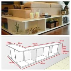 an image of a living room with furniture and measurements for the table top area in it