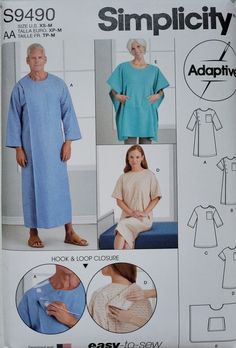 Simplicity Sewing Pattern S9490 Unisex Recovery Gowns and Bed - Etsy Canada Hospital Gown Pattern, Patient Gown, Gown Sewing Pattern, Bed Jacket, Long Gowns, Style Bed, Hospital Gown, Kwik Sew, Gown Pattern