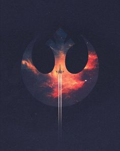 the star wars logo is shown against a dark background with red and blue clouds in the sky