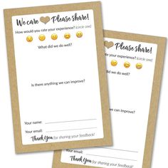 two thank cards with emoticions on them for someone who likes to share their feelings