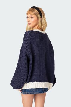 PRODUCT INFO Cardigan Contrast colors Front button closure Chunky knit fabric Acrilan Model wears size XS/S Model height is 5'6 Item care: Hand wash Visionary Fashion, Cold Outfits, Chunky Knit Cardigan, Winter Fits, Celebrity Outfits, Retro Outfits, S Models, Model Height, Chunky Knit