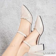 Lasaky - Soft Leather Retro Chunky Heel Sandals with Ankle Strap Trendy Beige Ankle Strap Block Heels, Chunky Heel Sandals, Fairy Style, Pump Types, Point Shoes, Fairy Fashion, Pu Heels, Chunky Heels Sandals, Thick Heel