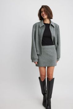 Wool Blend Mini Skirt Grey | NA-KD Grey Mini Skirt Outfit, Mini Skirt Grey, Grey Pleated Skirt, Grey Coat, Future Fashion, Wool Skirts, Classic Mini, Feel It