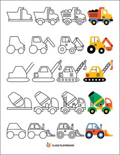 the worksheet for children to learn how to draw and color vehicles with pictures