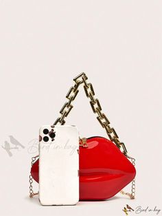 Bird in Bag - Neon Red Chain Strap Shaped Novelty Bag with Zipper Trendy Red Shoulder Bag For Party, Trendy Red Bag With Chain, Trendy Red Bags With Chain Strap, Trendy Red Shoulder Bag With Chain Strap, Neon Bag, Neon Red, Chain Pattern, Bag With Zipper, Novelty Bags