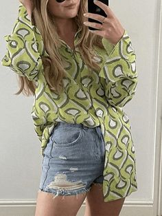 ⚡️Free Shipping 2022 Long Sleeve Printed Blouse Green M under $17.00 in Shirts at AnotherChill.com Online. Style: Casual, Street. Color: Green. Fabric Content: Polyester, Spandex. Fit Type: Loose fit. Neckline: Turndown Collar. Sleeve Length: Long Sleeve. Design: Front Button Fastening, Allover Print Detail, Longline Fit. ✓2022 SUMMER OUTFITS. Check reviews and buy Long Sleeve Printed Blouse today.